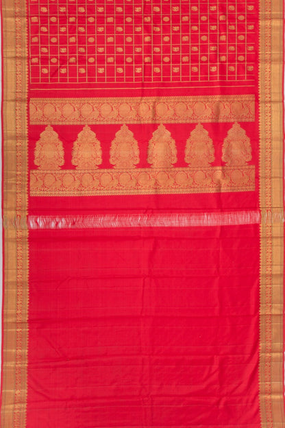 Kanchipuram Silk Check And Butta Red Saree