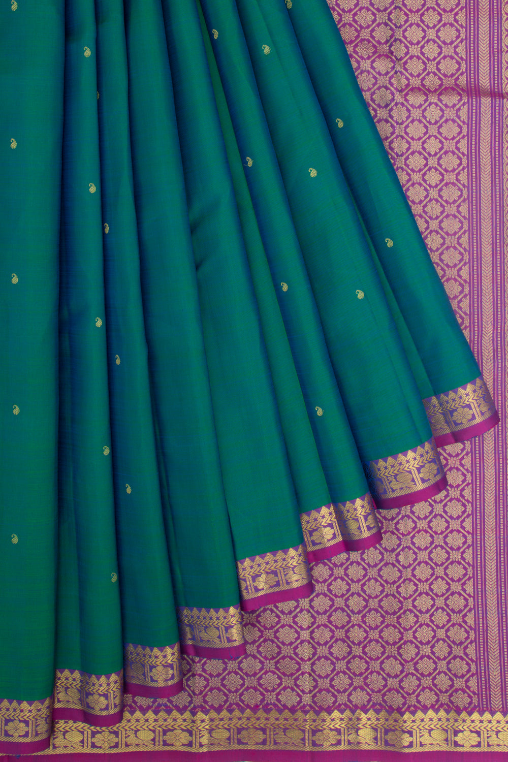 Kanchipuram Silk Butta Dual Tone Blue And Green Saree