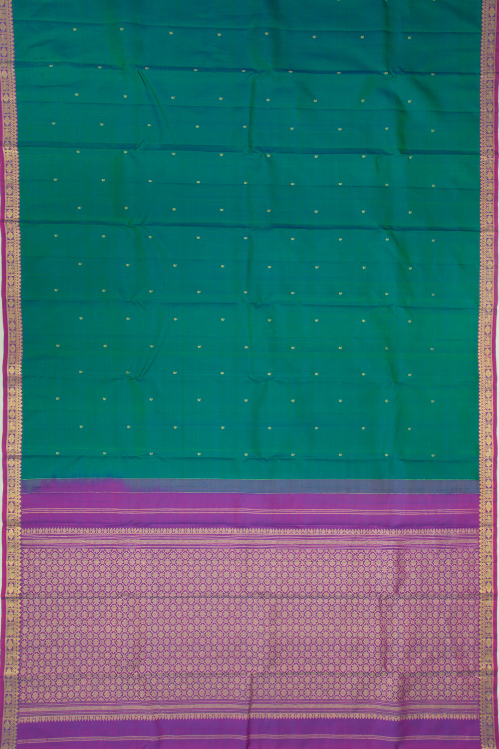Kanchipuram Silk Butta Dual Tone Blue And Green Saree