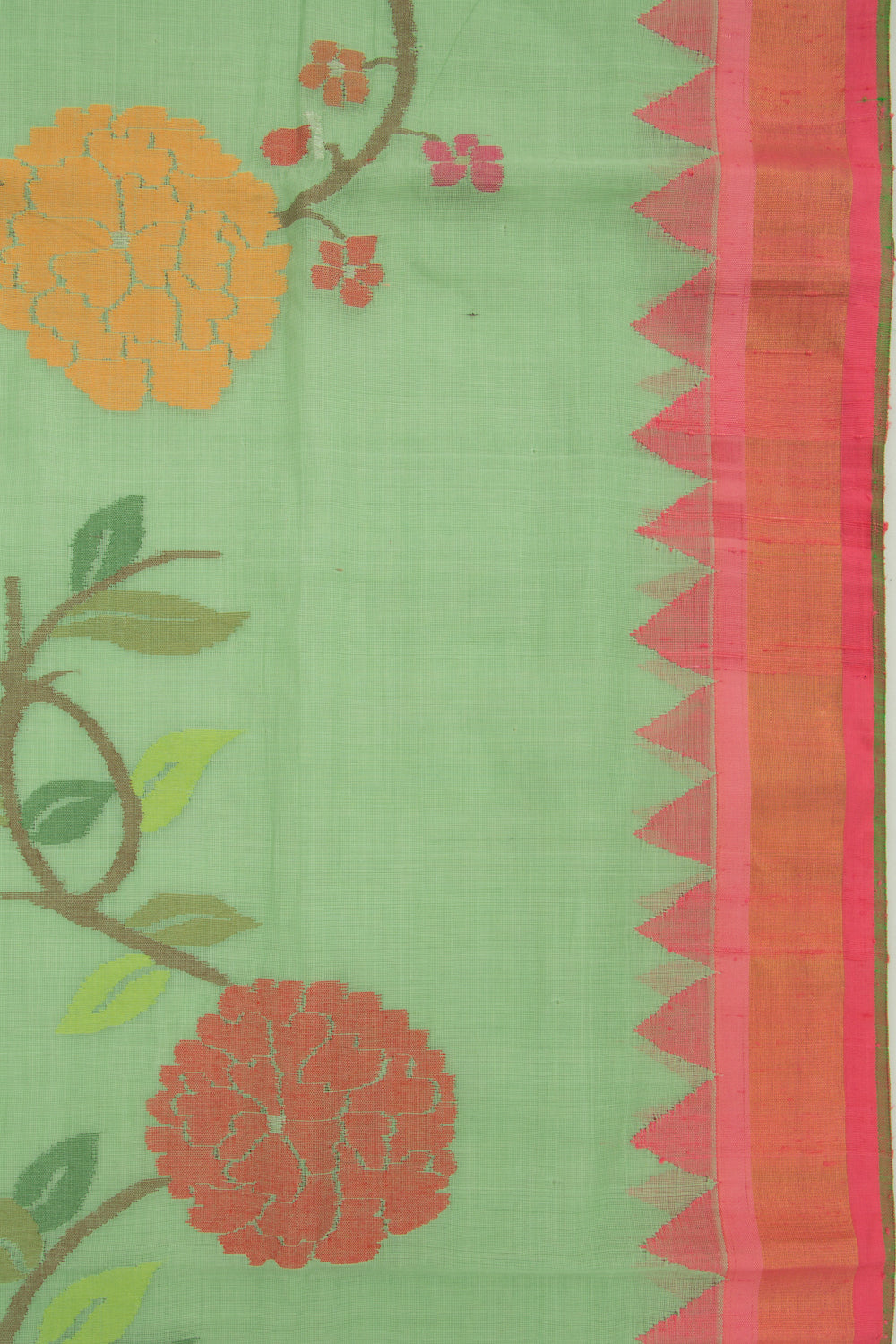 Ponduru Handspun Cotton Jamdani Butta Pastel Green Saree