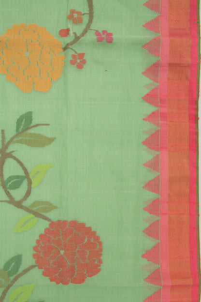 Ponduru Handspun Cotton Jamdani Butta Pastel Green Saree