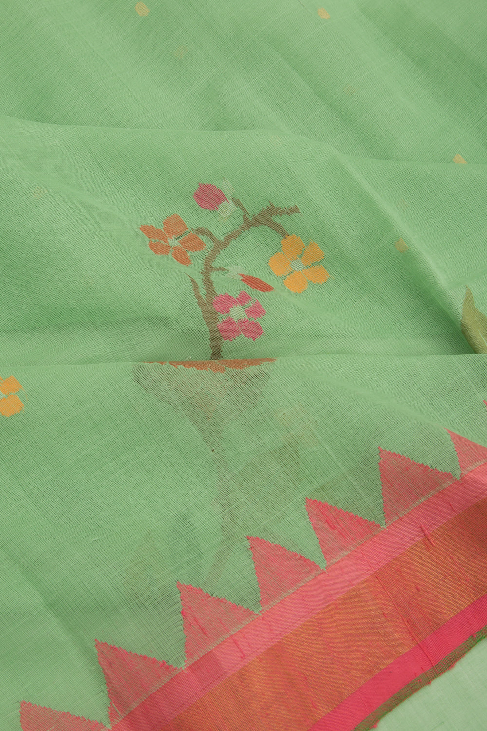 Ponduru Handspun Cotton Jamdani Butta Pastel Green Saree