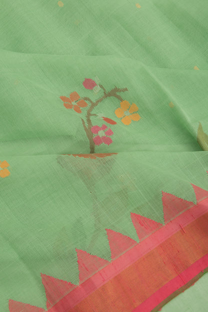 Ponduru Handspun Cotton Jamdani Butta Pastel Green Saree