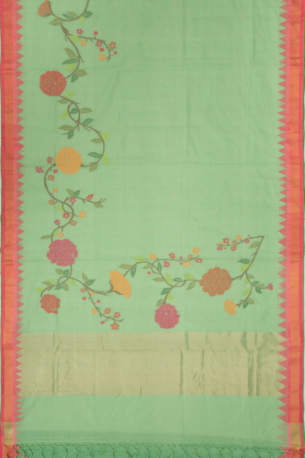 Ponduru Handspun Cotton Jamdani Butta Pastel Green Saree
