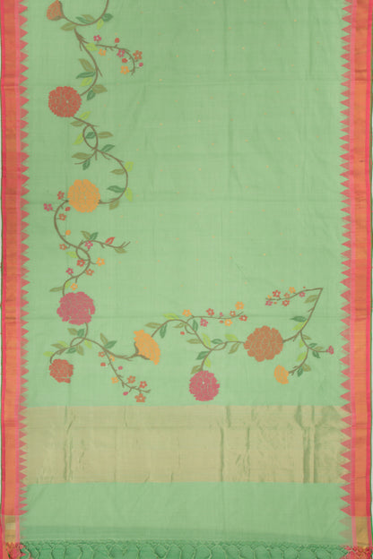 Ponduru Handspun Cotton Jamdani Butta Pastel Green Saree