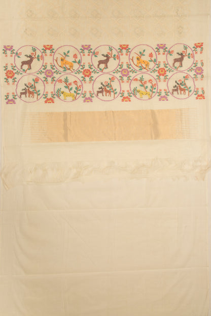 Ponduru Handspun Cotton Jamdani Cream Saree