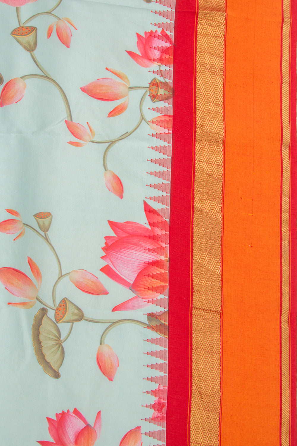 Kanchipuram Silk Floral Printed Pastel Blue Saree