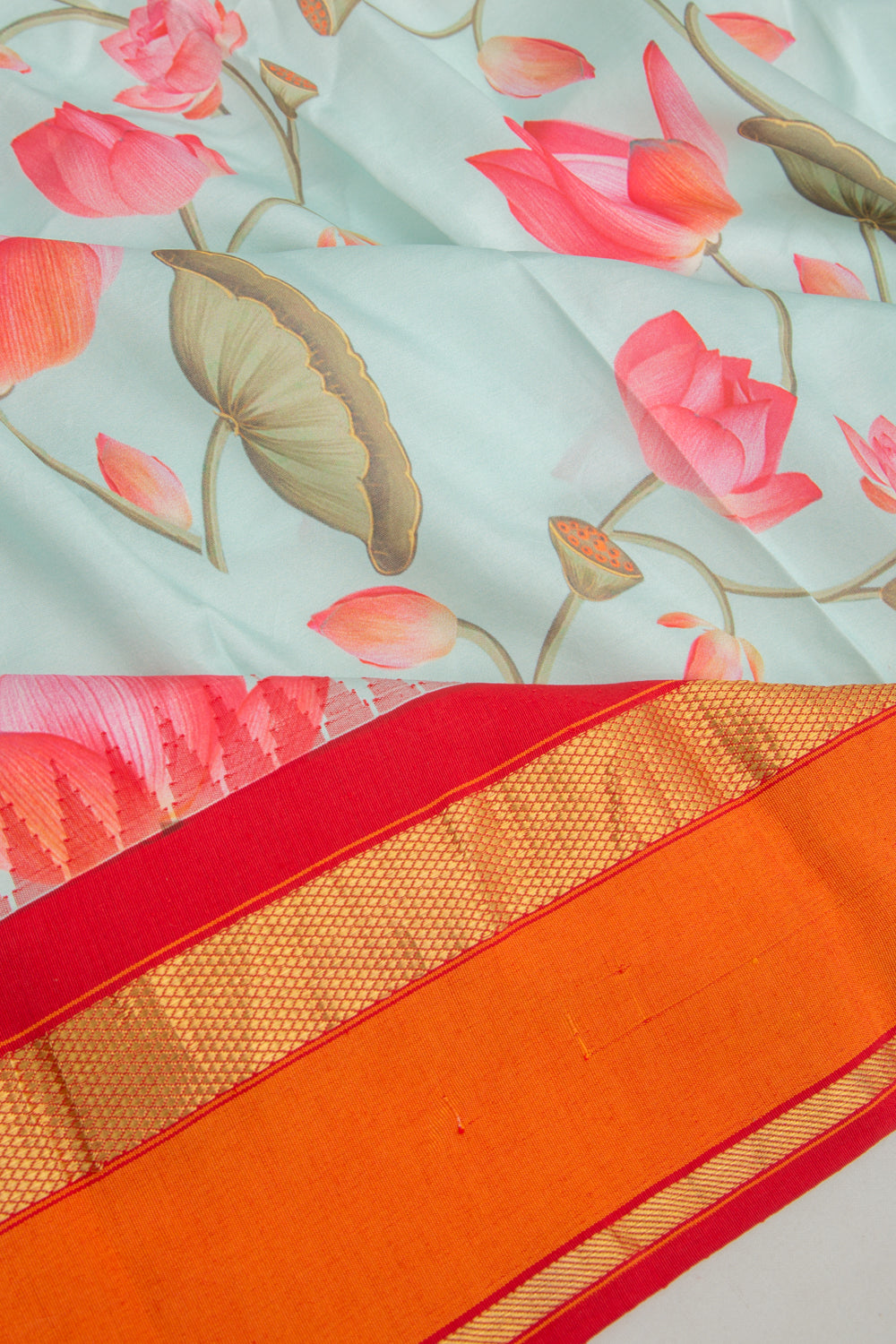 Kanchipuram Silk Floral Printed Pastel Blue Saree