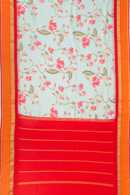 Kanchipuram Silk Floral Printed Pastel Blue Saree