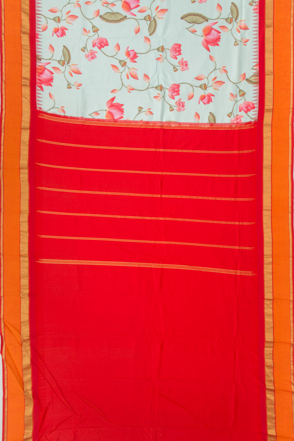 Kanchipuram Silk Floral Printed Pastel Blue Saree