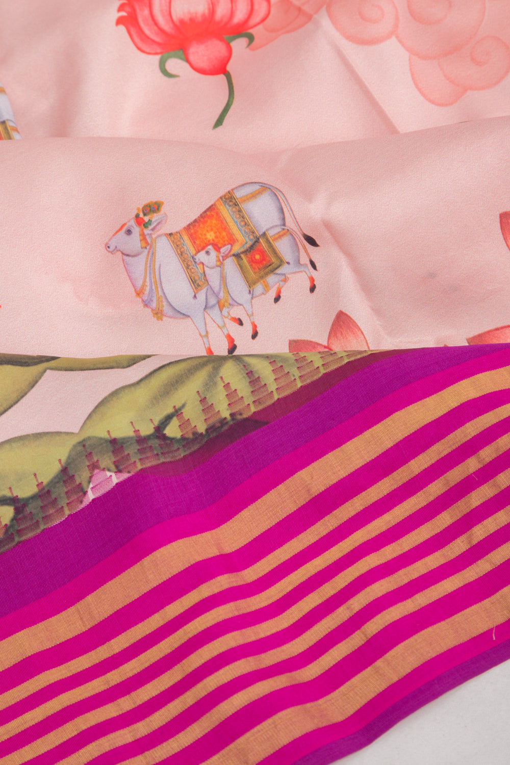 Kanchipuram Silk Printed Pastel Pink Saree