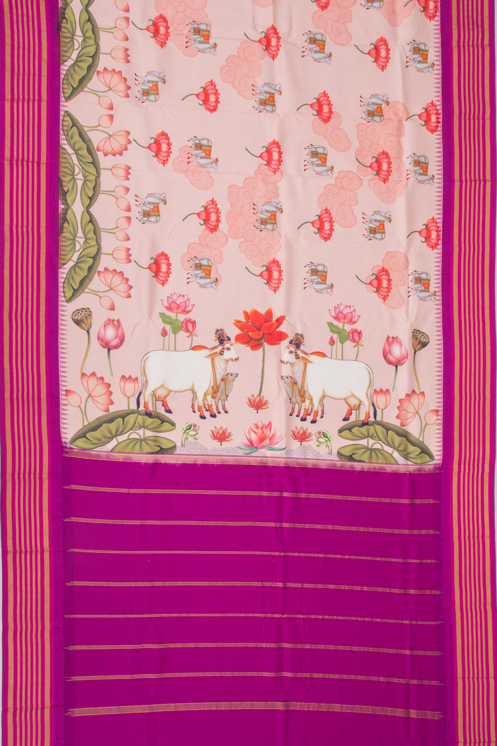 Kanchipuram Silk Printed Pastel Pink Saree