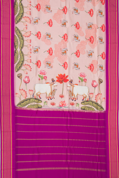 Kanchipuram Silk Printed Pastel Pink Saree
