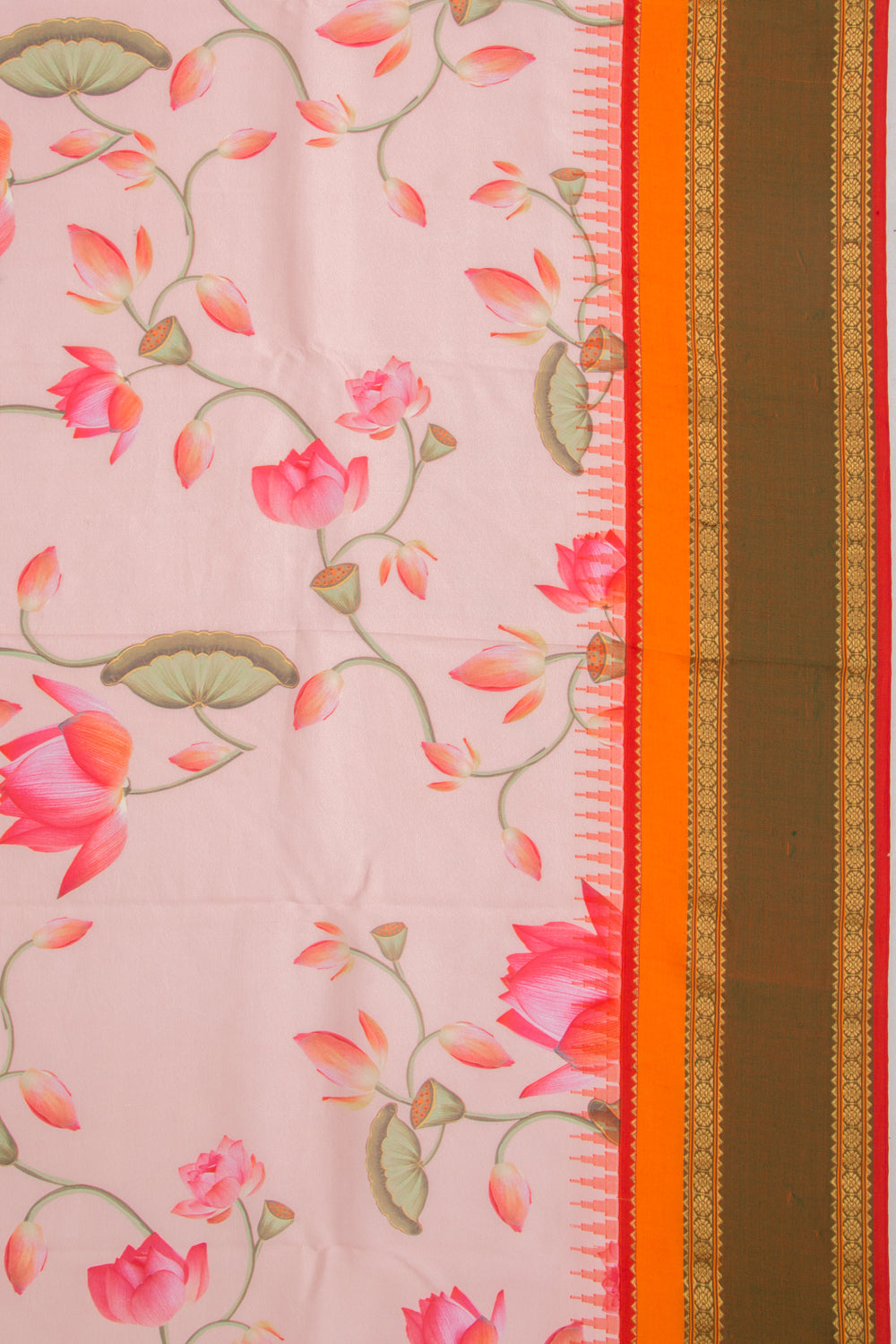 Kanchipuram Silk Floral Printed Peach Saree