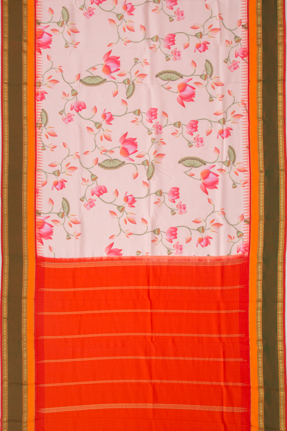 Kanchipuram Silk Floral Printed Peach Saree