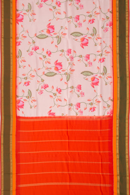 Kanchipuram Silk Floral Printed Peach Saree