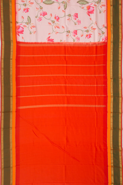 Kanchipuram Silk Floral Printed Peach Saree