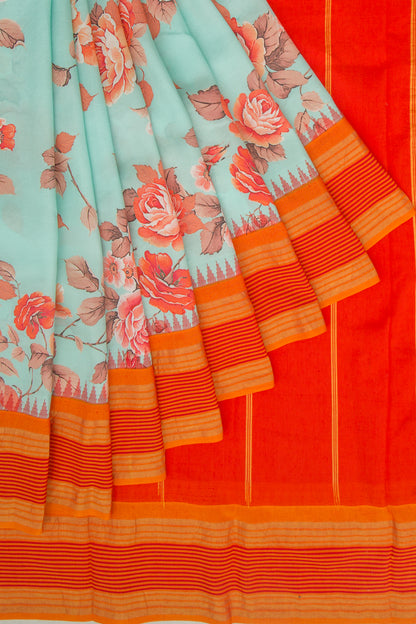Kanchipuram Silk Floral Printed Pastel Green Saree