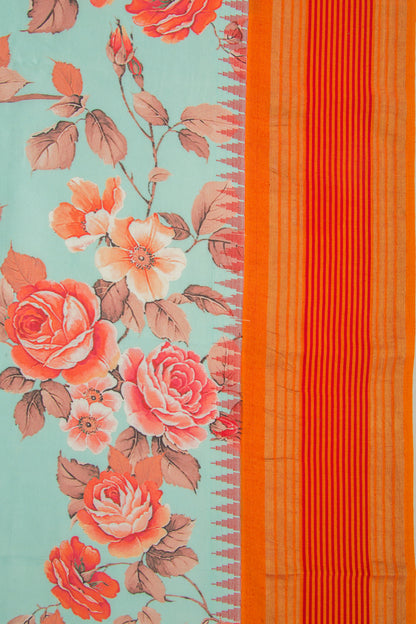 Kanchipuram Silk Floral Printed Pastel Green Saree