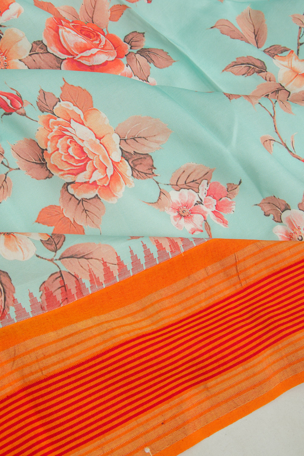 Kanchipuram Silk Floral Printed Pastel Green Saree