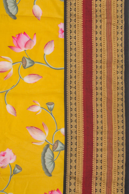 Kanchipuram Silk Floral Printed Yellow Saree