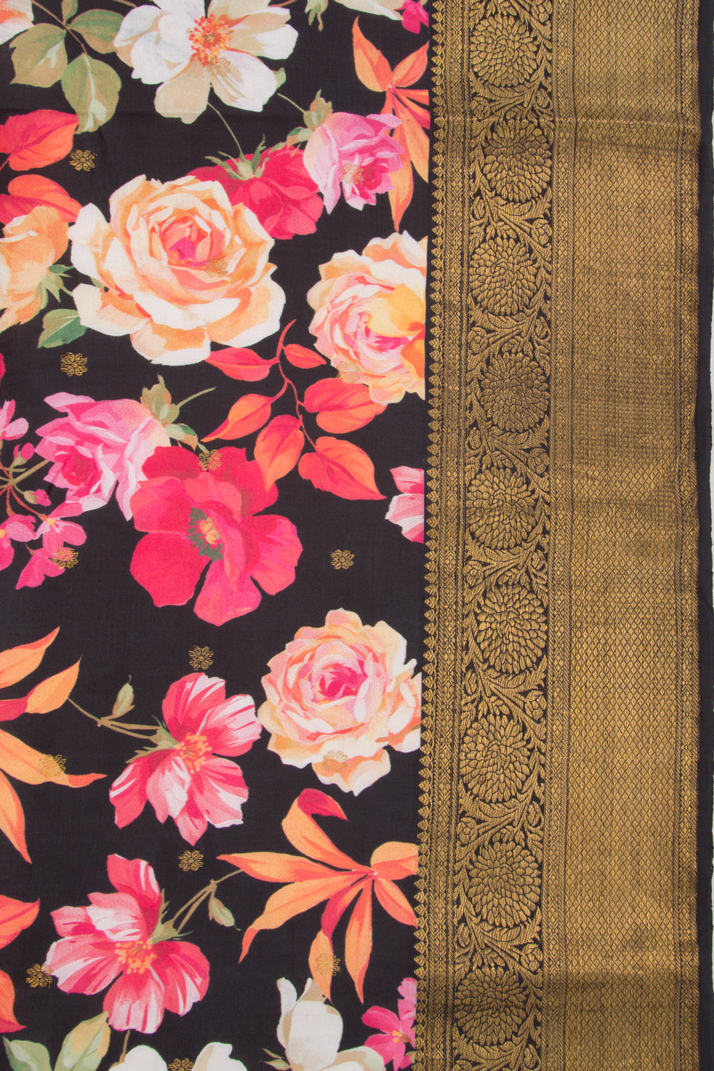 Kanchipuram Silk Floral Printed Black Saree