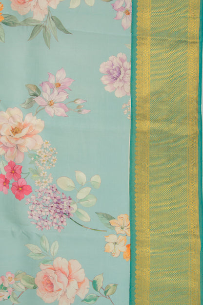 Kanchipuram Silk Floral Printed Pastel Blue Saree