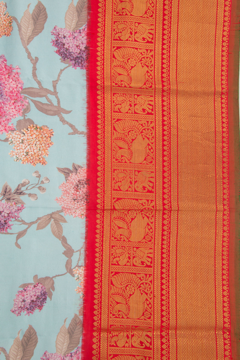 Kanchipuram Silk Floral Printed Pastel Blue Saree