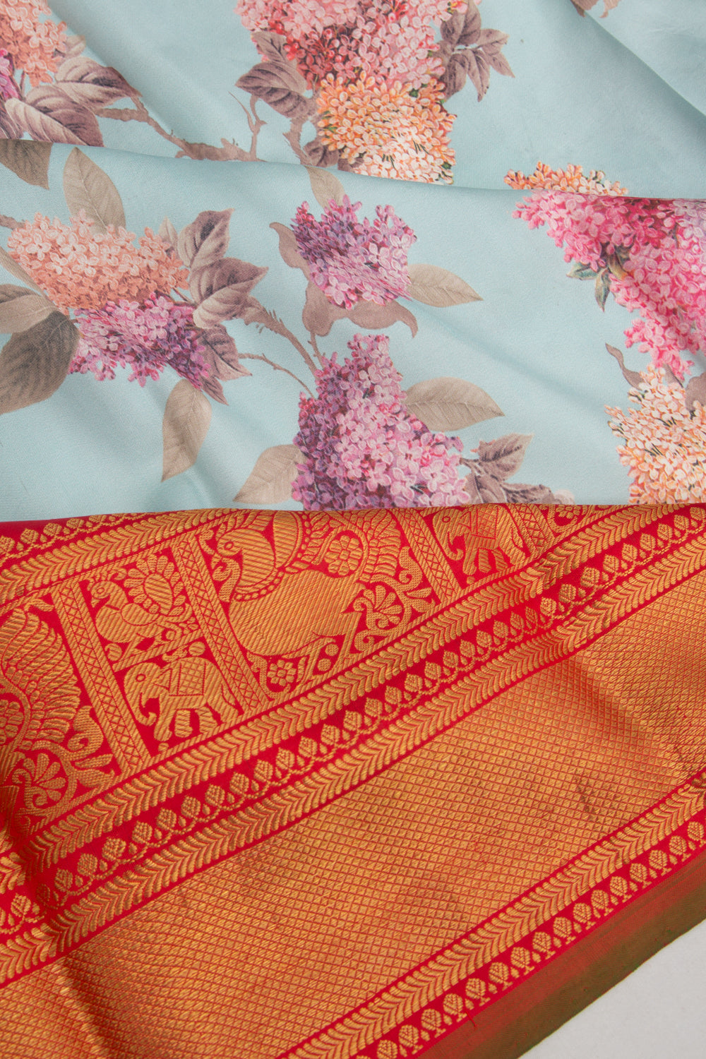 Kanchipuram Silk Floral Printed Pastel Blue Saree