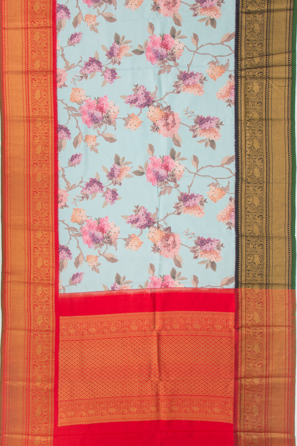 Kanchipuram Silk Floral Printed Pastel Blue Saree