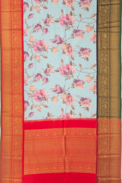 Kanchipuram Silk Floral Printed Pastel Blue Saree