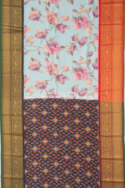 Kanchipuram Silk Floral Printed Pastel Blue Saree