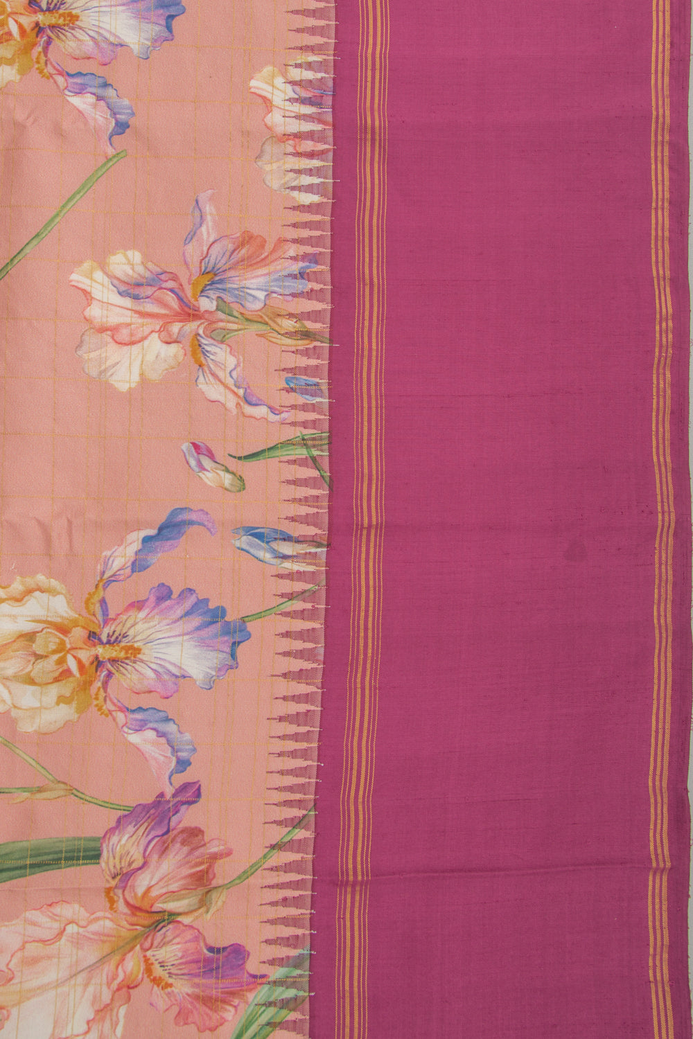 Kanchipuram Silk Floral Printed Peach Saree
