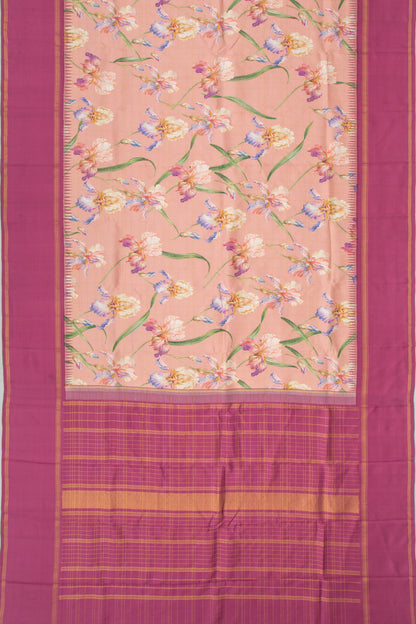 Kanchipuram Silk Floral Printed Peach Saree