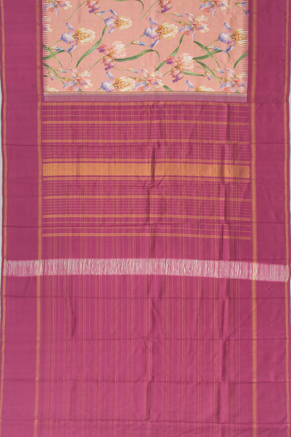 Kanchipuram Silk Floral Printed Peach Saree