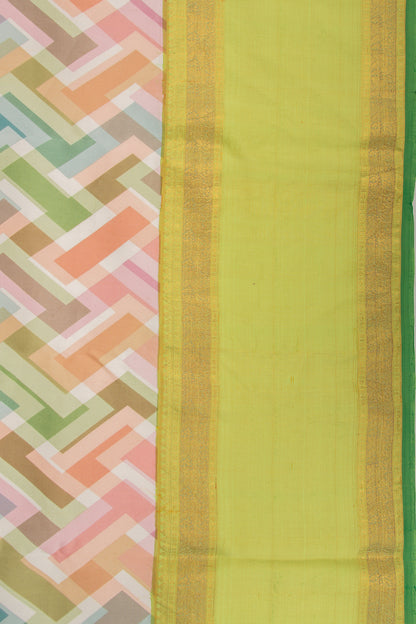 Kanchipuram Silk Geometrical Printed Multi Colour Saree