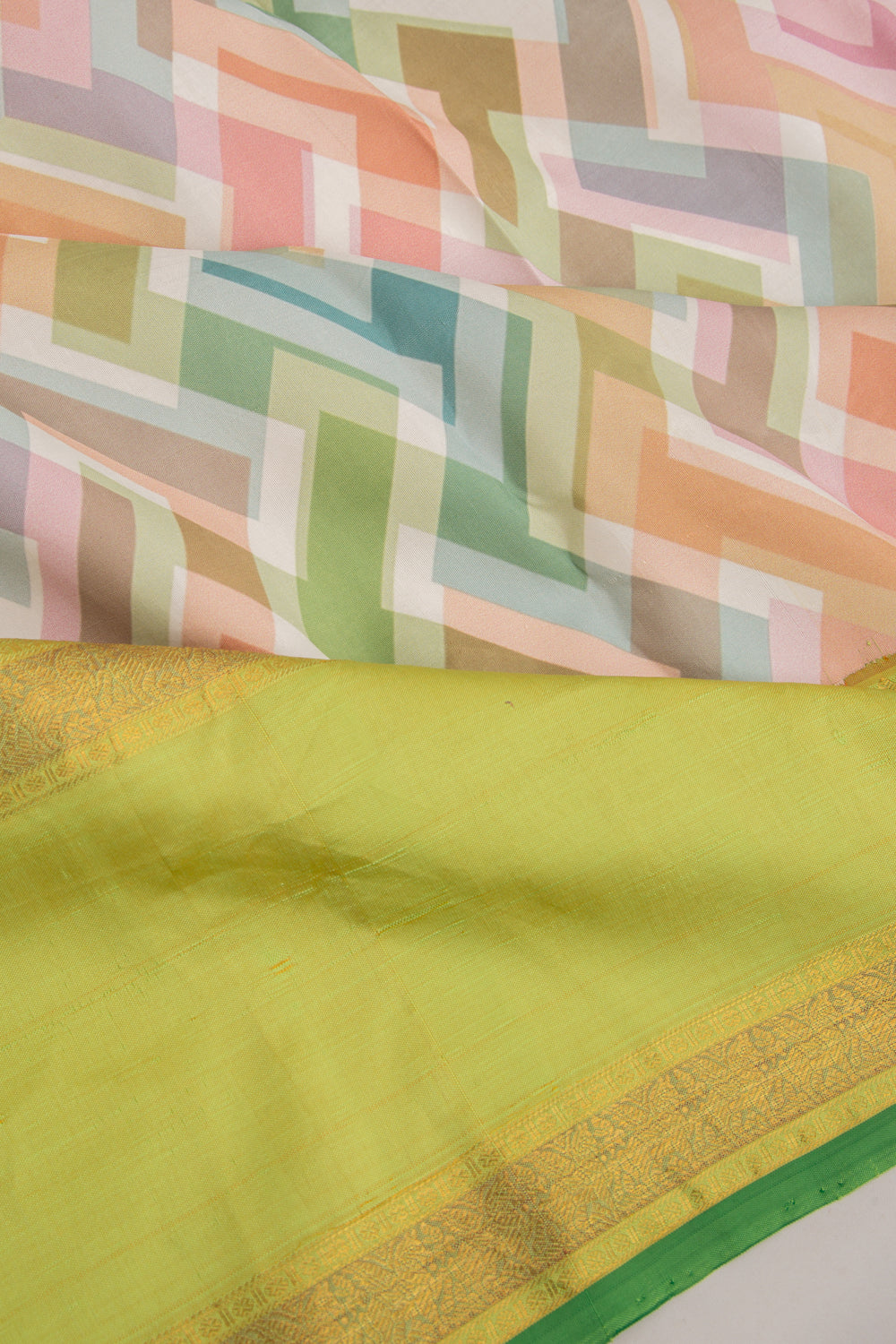 Kanchipuram Silk Geometrical Printed Multi Colour Saree