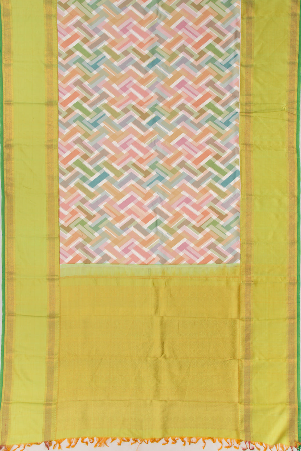 Kanchipuram Silk Geometrical Printed Multi Colour Saree