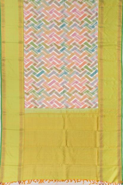 Kanchipuram Silk Geometrical Printed Multi Colour Saree
