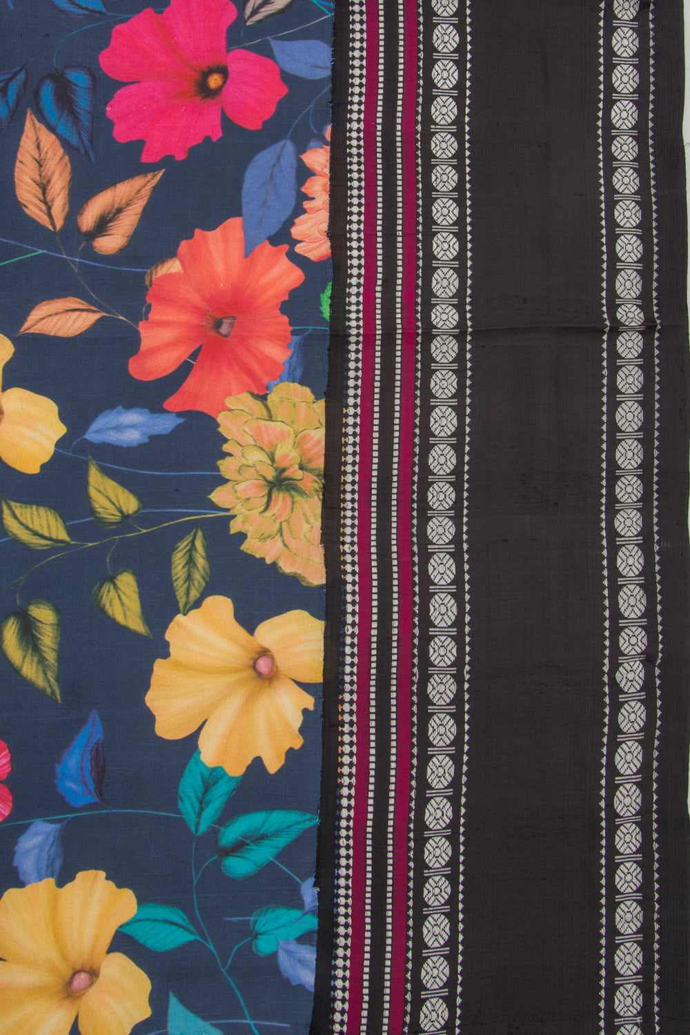 Kanchipuram Silk Floral Printed Dark Blue Saree