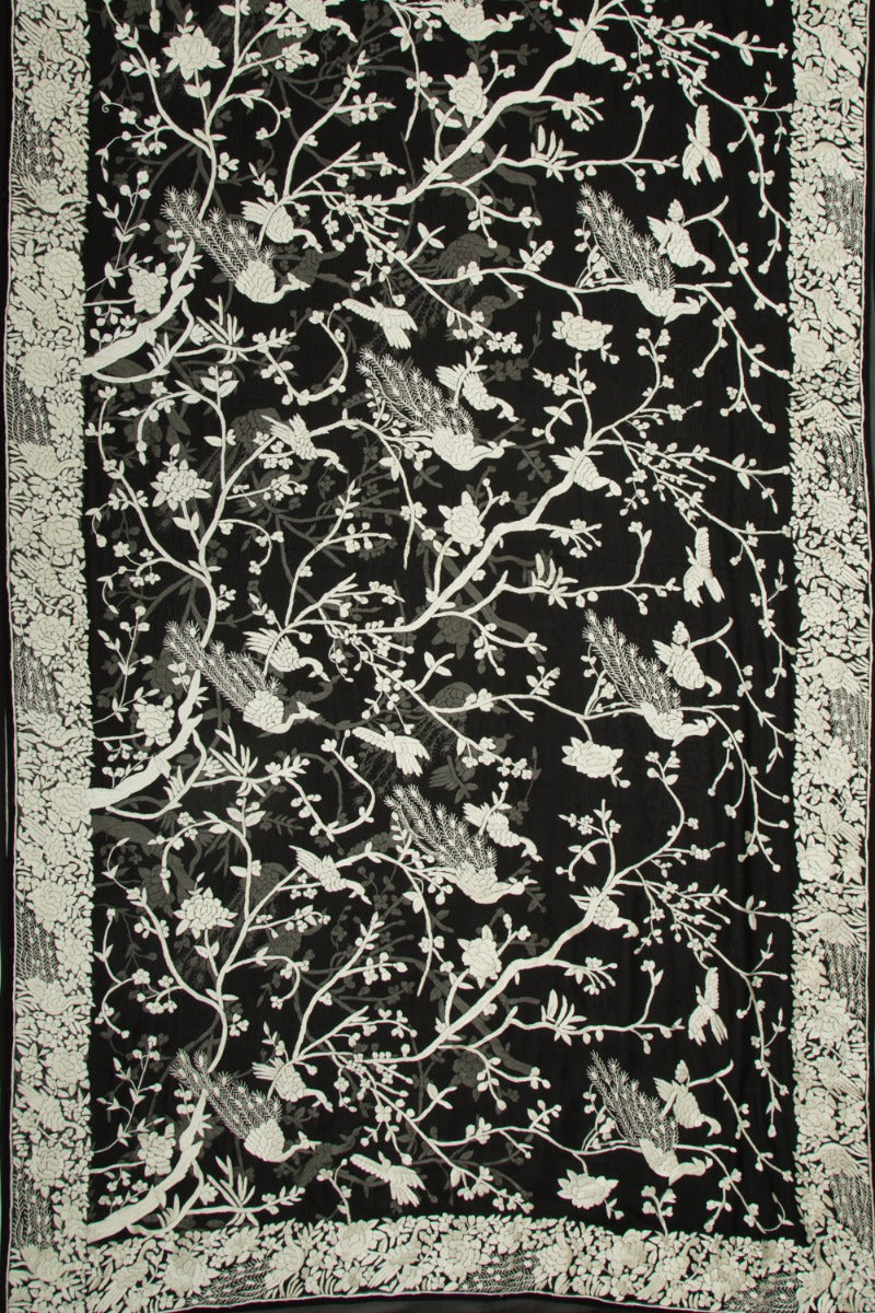 Parsi Gara Georgette Hand Embroidery Black Saree