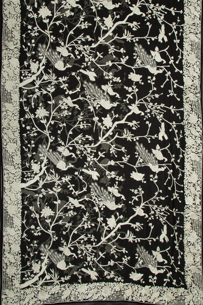 Parsi Gara Georgette Hand Embroidery Black Saree