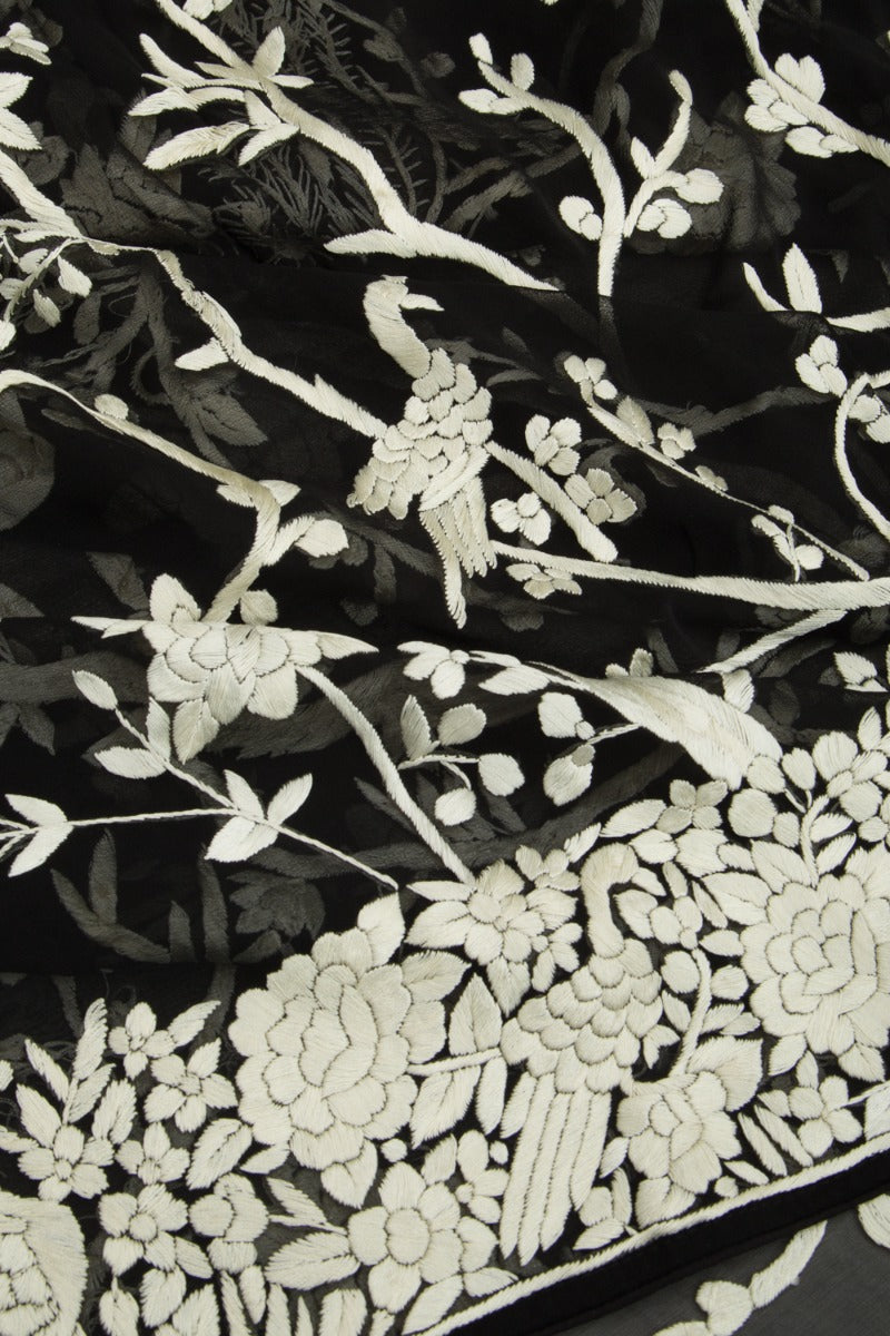 Parsi Gara Georgette Hand Embroidery Black Saree