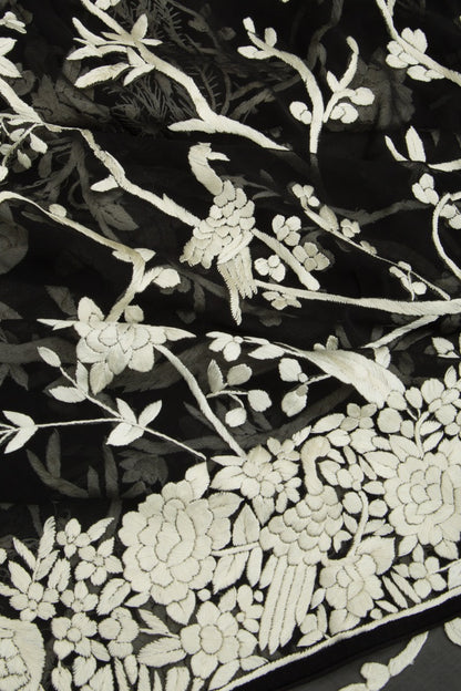 Parsi Gara Georgette Hand Embroidery Black Saree