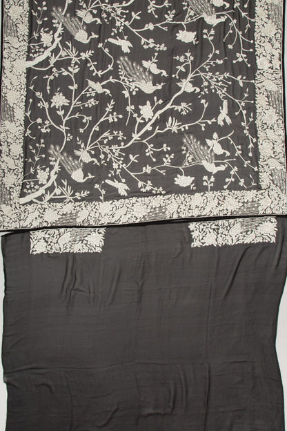 Parsi Gara Georgette Hand Embroidery Black Saree