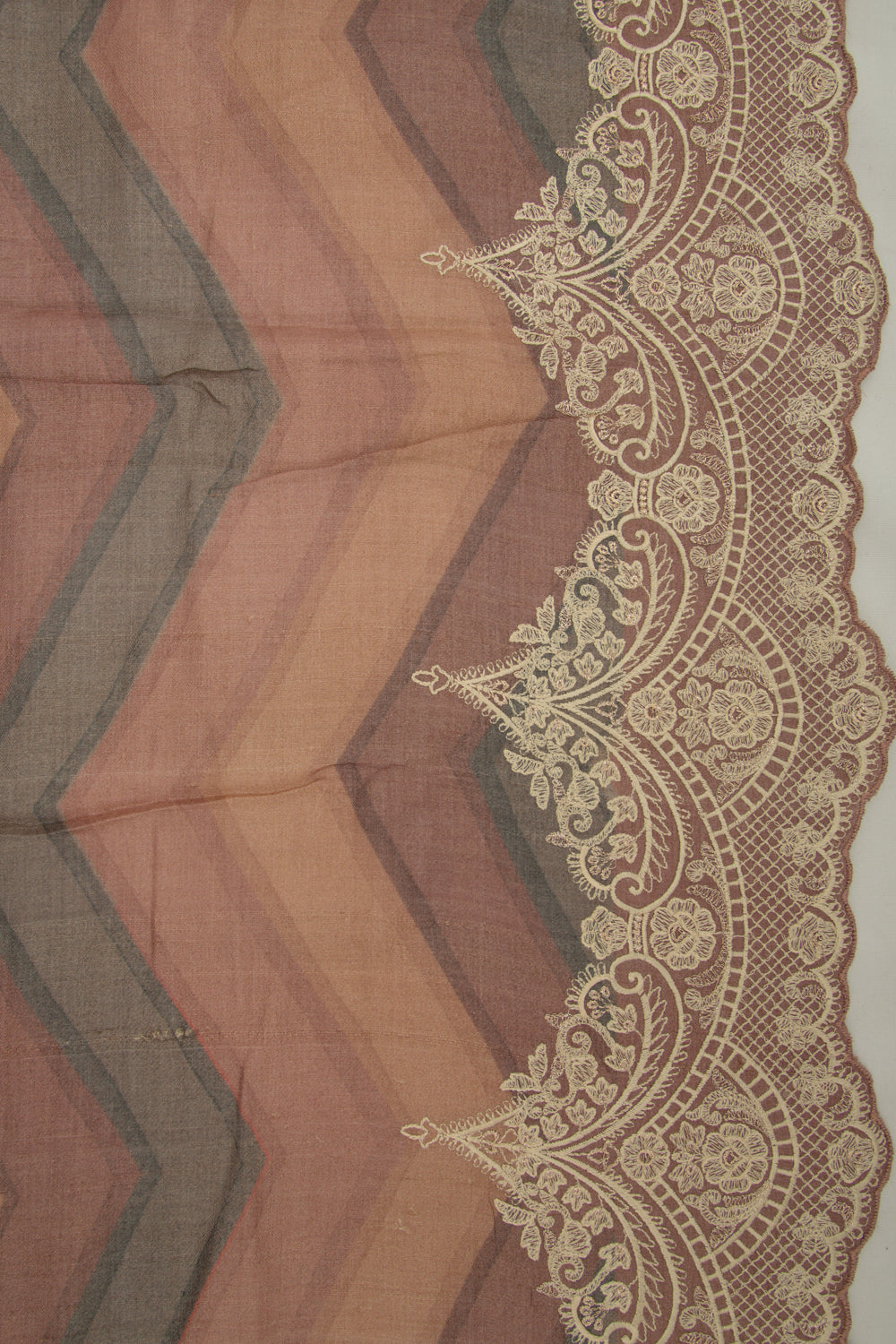 Tussar Zig-Zag Lines Pastel Brown Saree