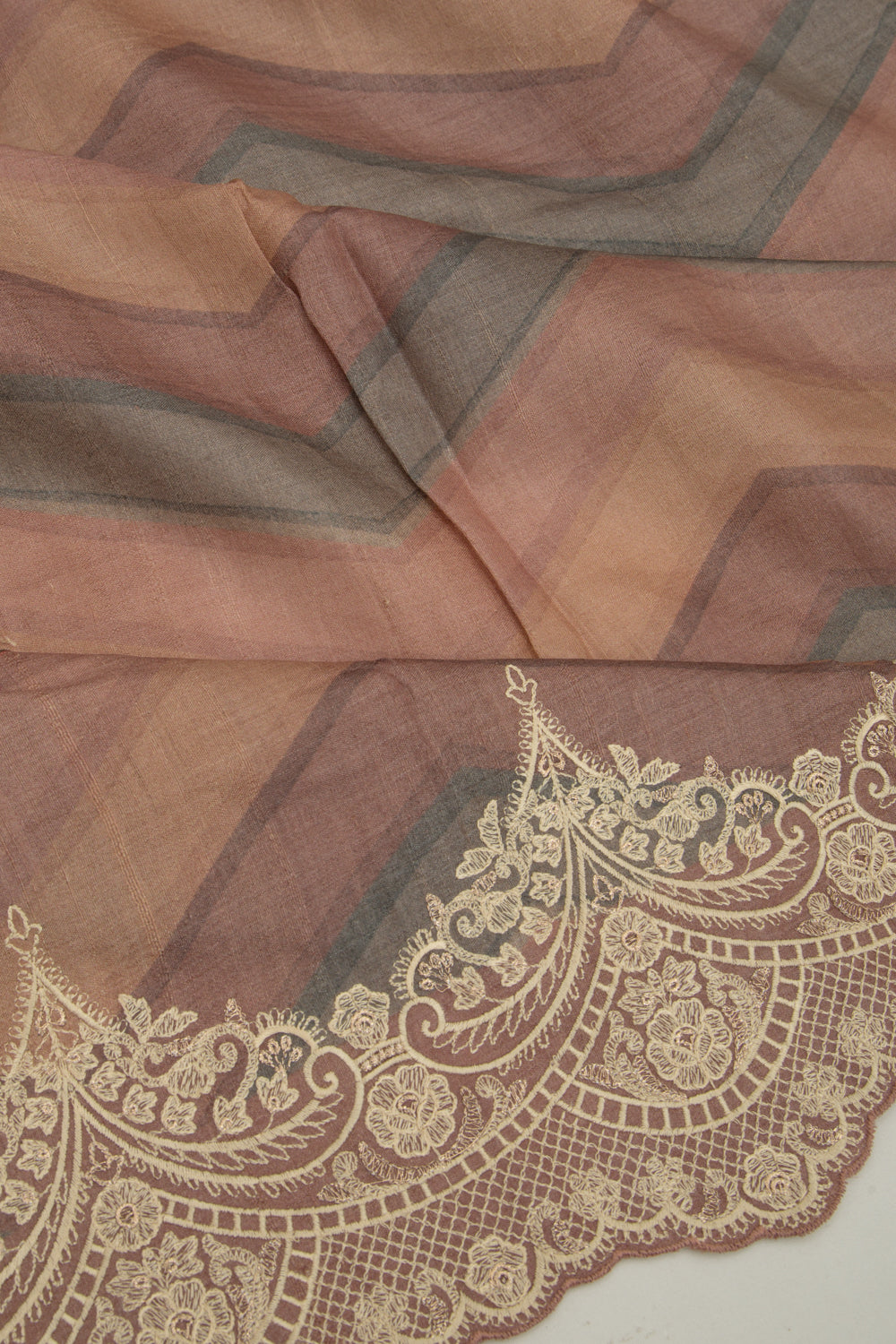 Tussar Zig-Zag Lines Pastel Brown Saree