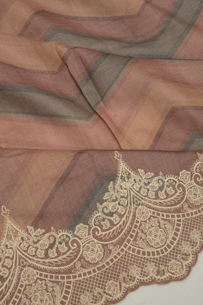 Tussar Zig-Zag Lines Pastel Brown Saree