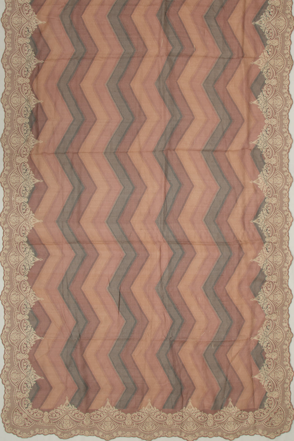 Tussar Zig-Zag Lines Pastel Brown Saree