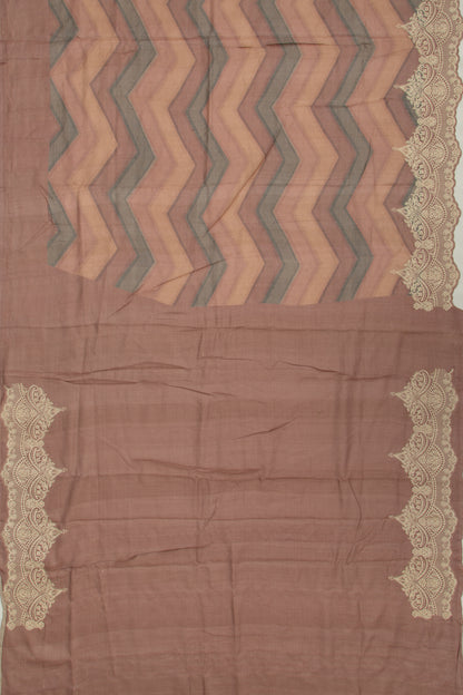 Tussar Zig-Zag Lines Pastel Brown Saree